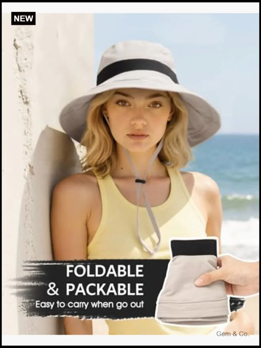 Women's Wide Brim Bucket Hat with Ponytail Hole, UPF 50+ Sun Protection,